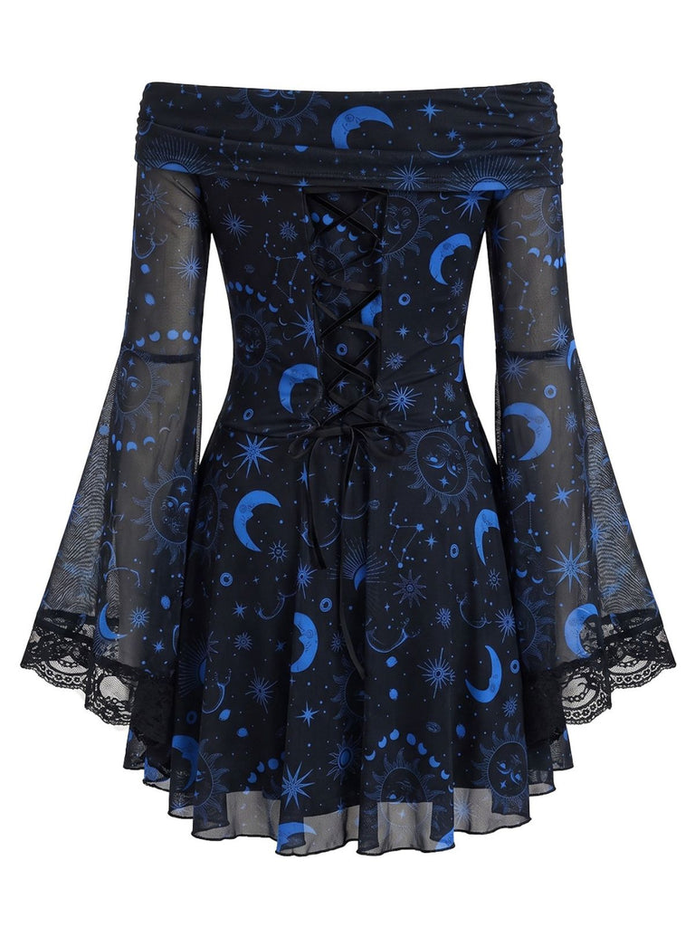 Blue 1970s Floral Dress 2
