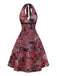 Red 1950s V Neck Vintage Dress 2