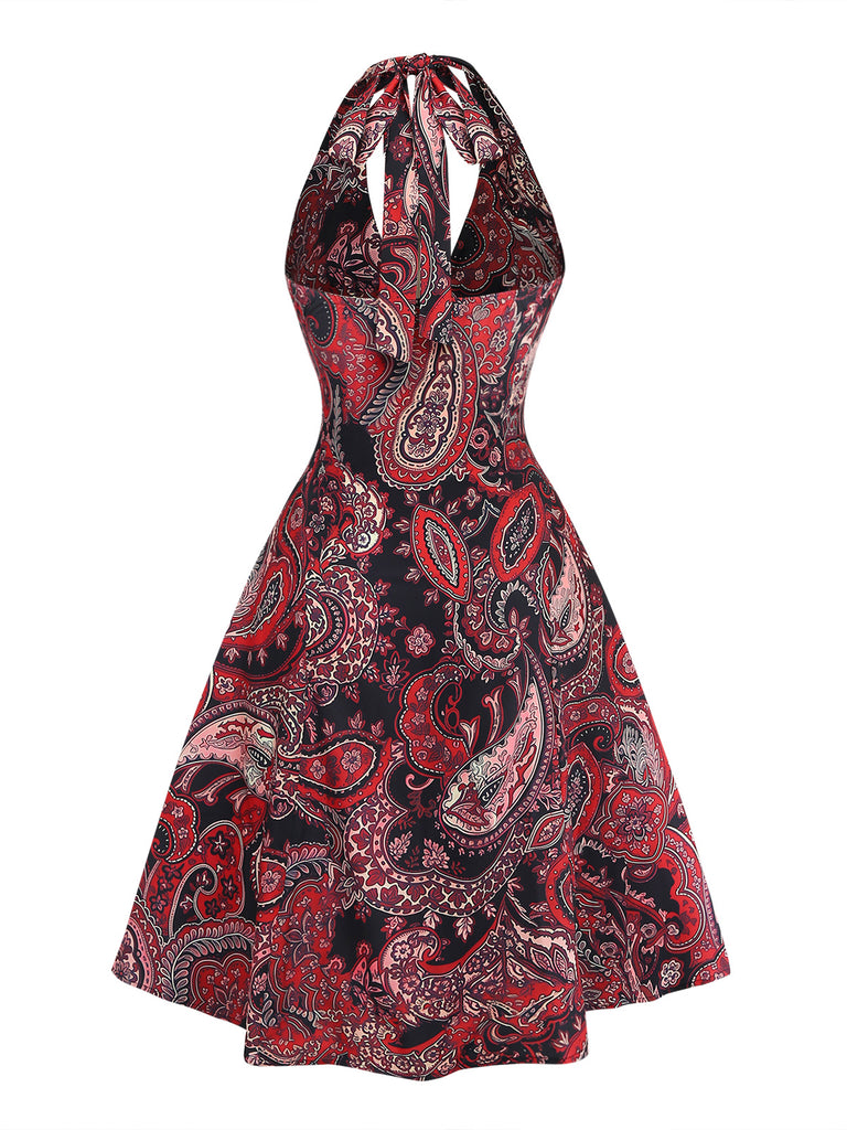 Red 1950s V Neck Vintage Dress 3