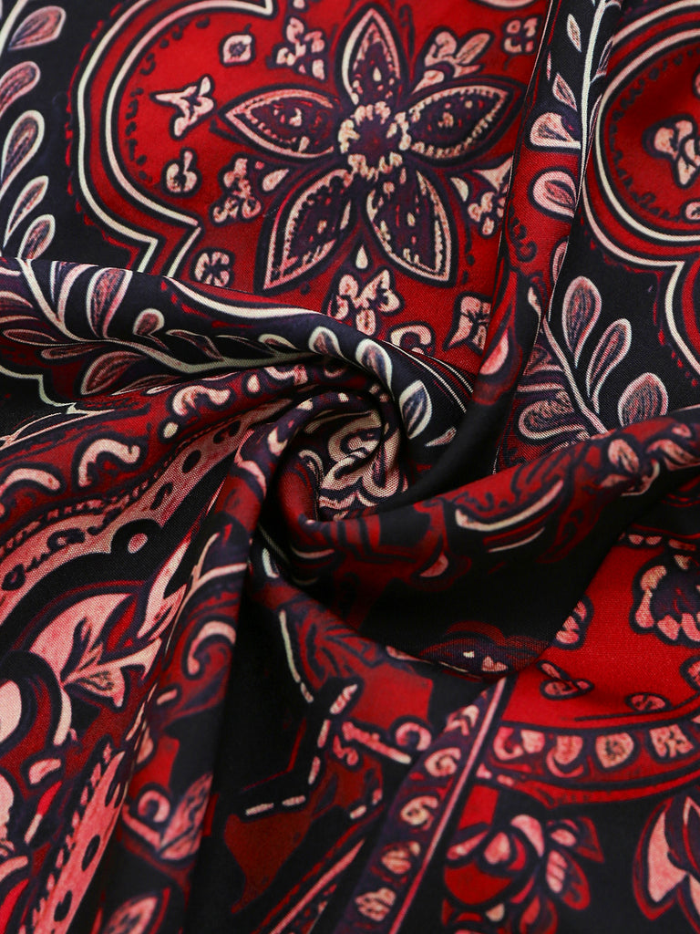 Red 1950s V Neck Vintage Dress 5