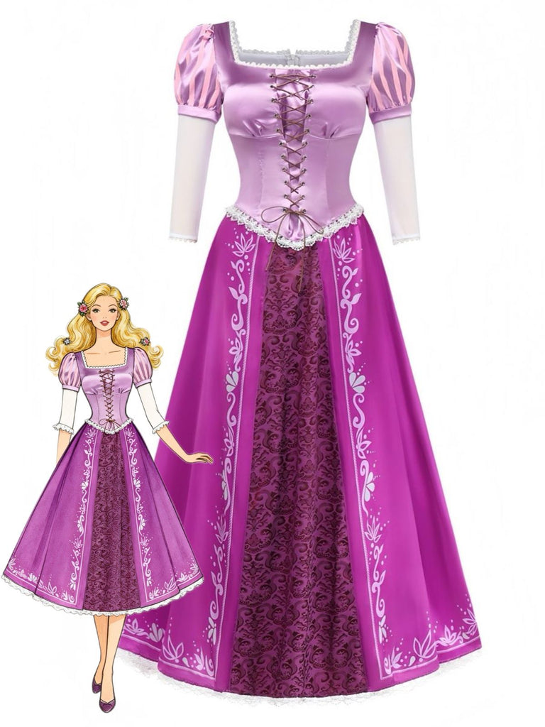 Purple 1940s Princess Fairytale Puff Sleeve Costume Dress