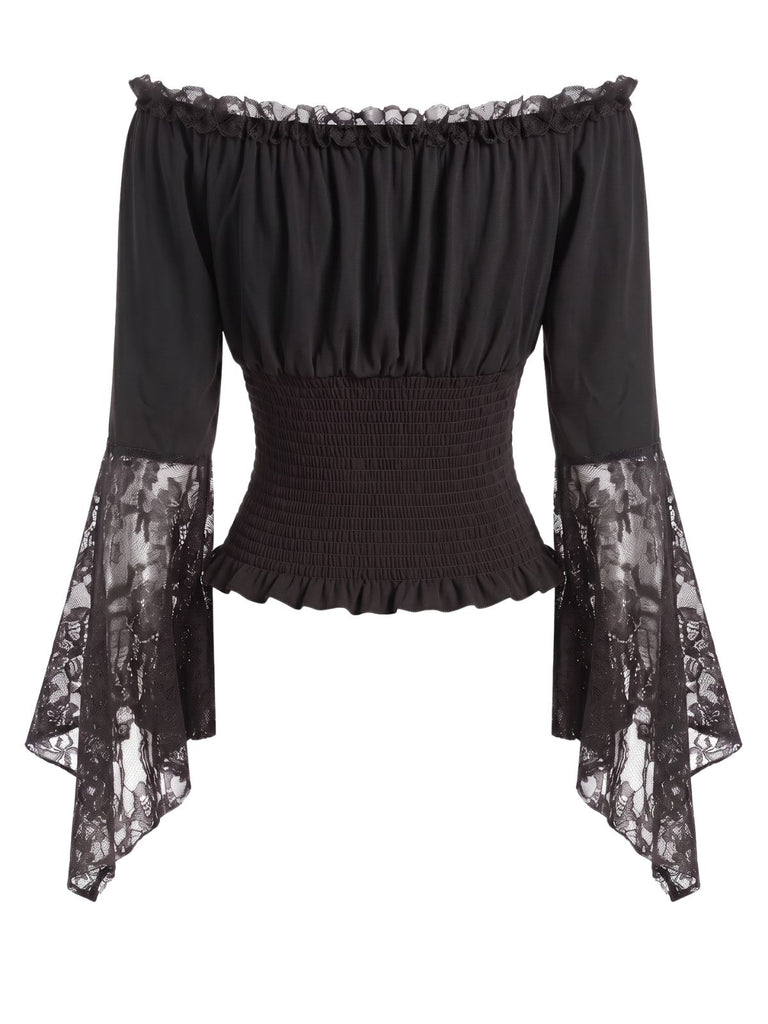 Black 1950s Lace Ruffle Blouse 2
