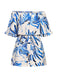 Blue White 1950s Floral Ruffle Jumpsuit