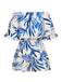 Blue White 1950s Floral Ruffle Jumpsuit 2