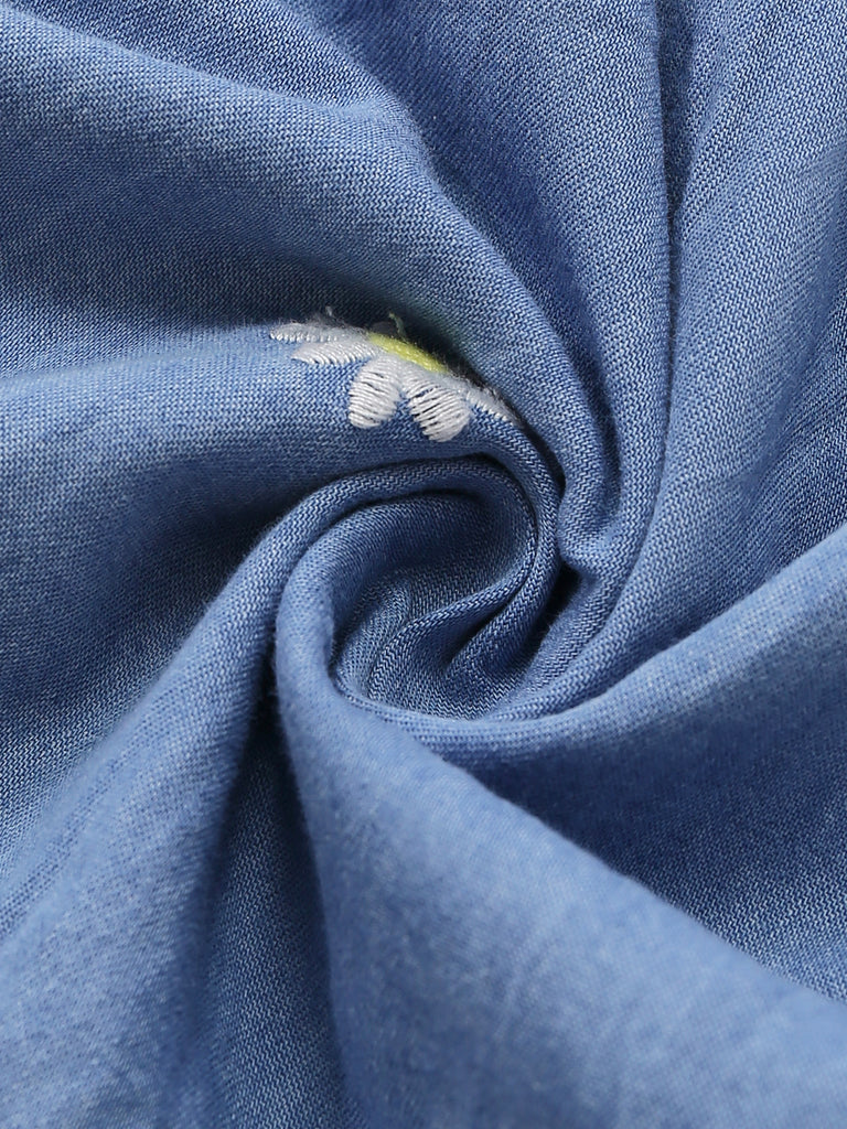 Blue 1950s Floral V Neck Dress 5