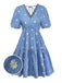 Blue 1950s Floral V Neck Dress 7