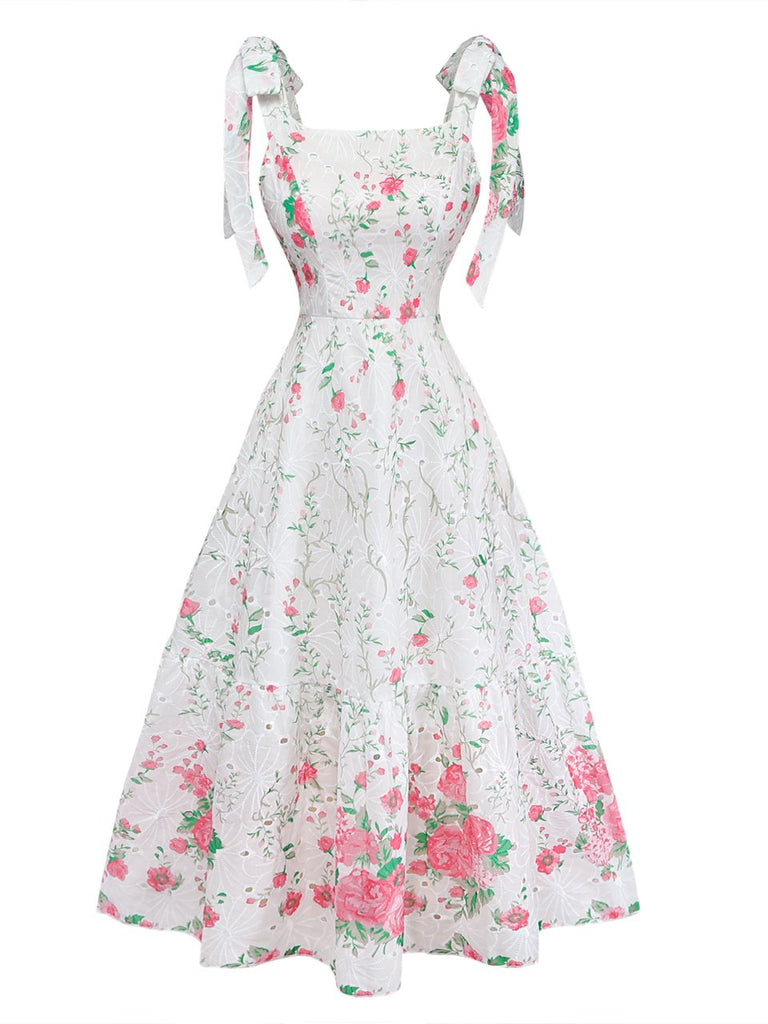 White 1950s Floral Dress