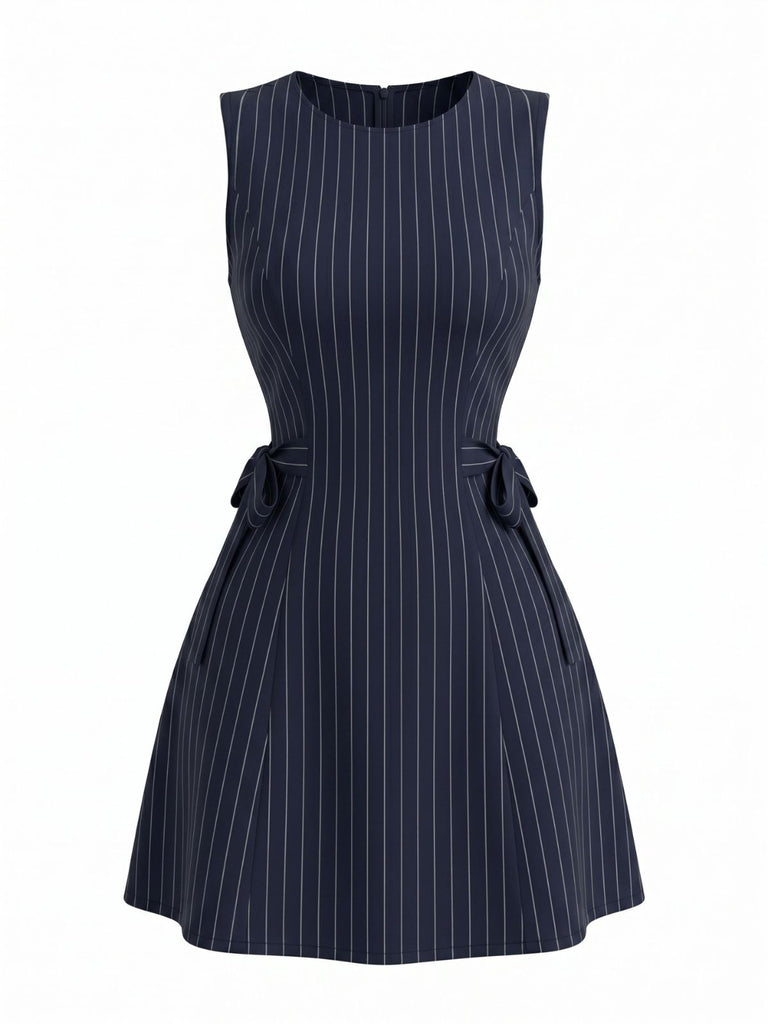 Navy Blue 1960s Striped Vintage Classic Dress