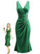 [Pre-Sale] Green 1950s Satin Ruched V-Neck Mermaid Dress