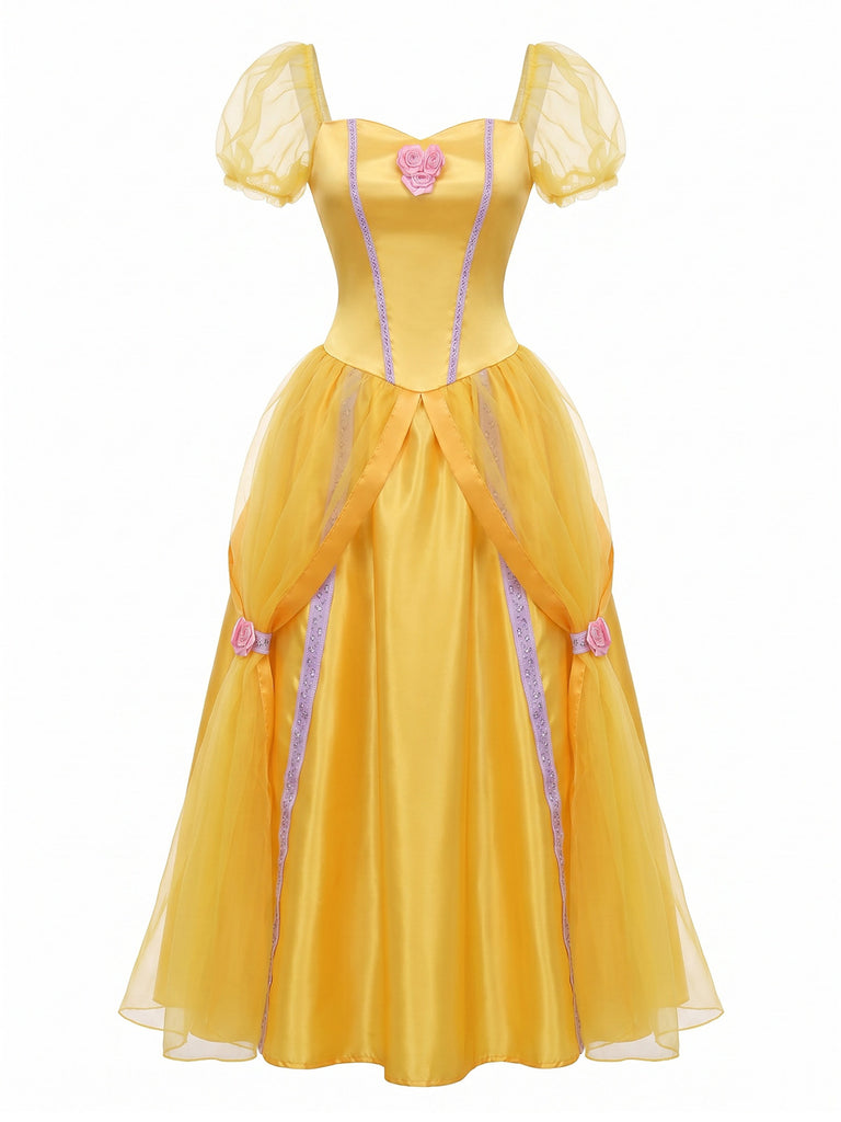 Yellow 1970s Square Neck Dress 2