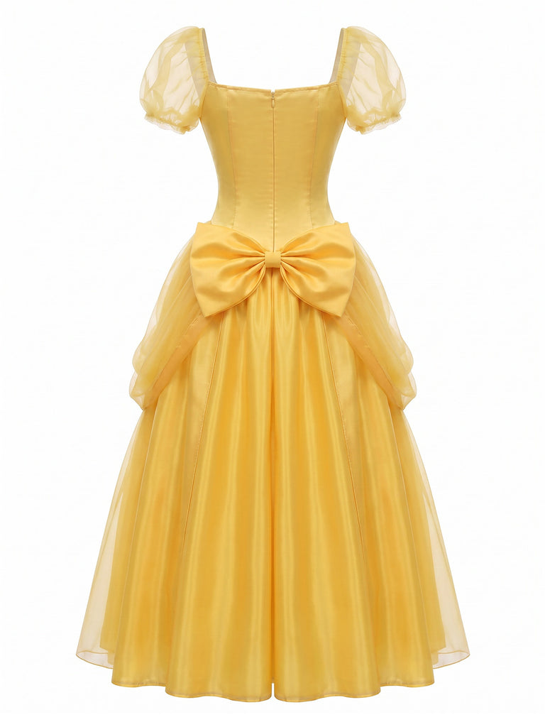 Yellow 1970s Square Neck Dress 3
