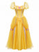Yellow 1970s Princess Rose Bow Puff Sleeve Dress Set