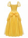 Yellow 1970s Princess Rose Bow Puff Sleeve Dress Set
