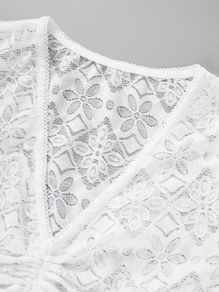 White 1950s V Neck Blouse 5