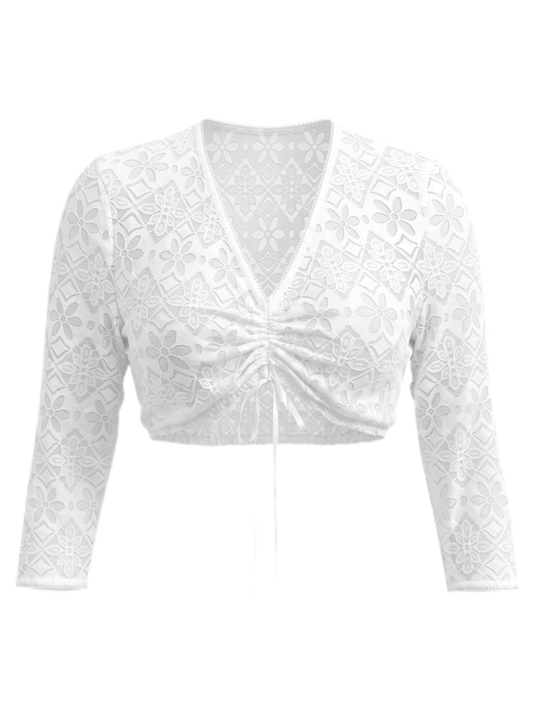 3PCS 1950s Lace Sheer Crop Top & Velvet Dress With Apron