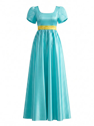 Ice Green 1920s Floral Satin Patchwork Dress 8