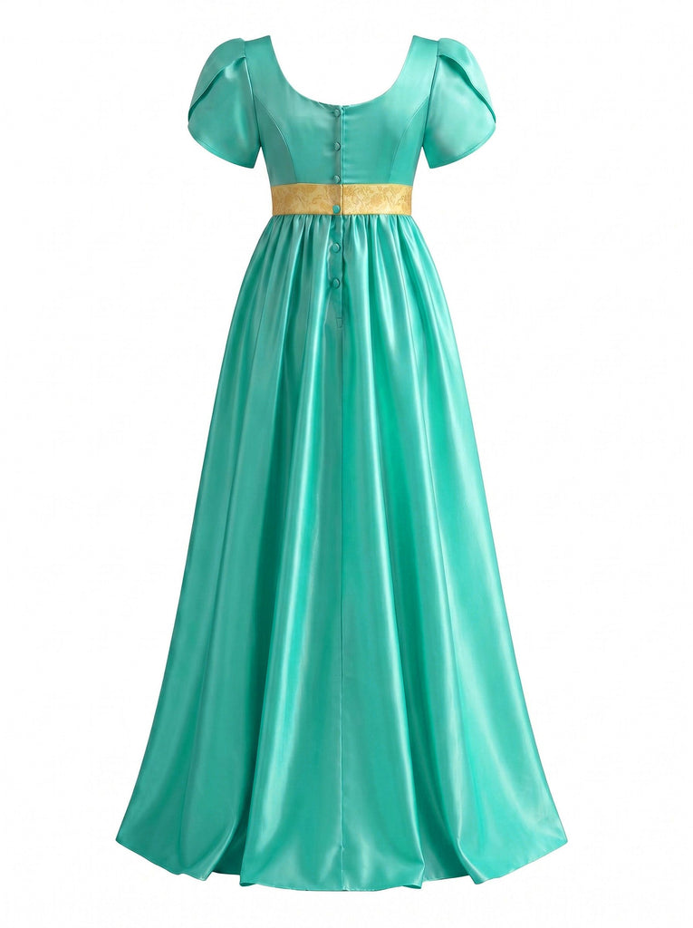 1930s Empire Waist Square Neck Satin Dress