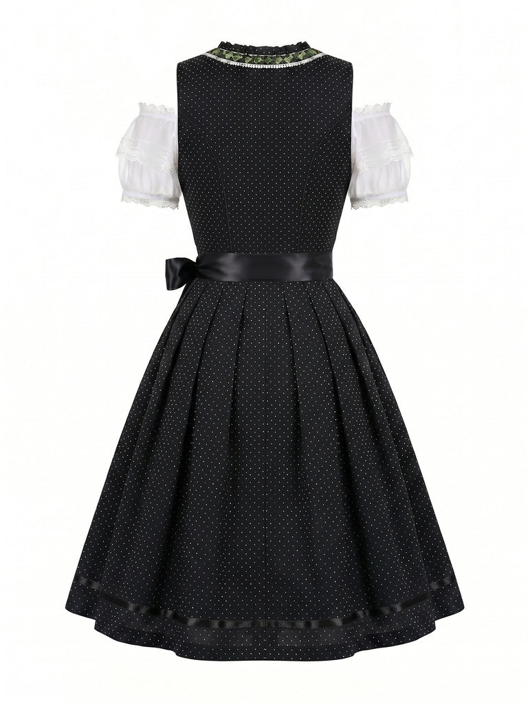 Black 1950s Plaid Lace Square Neck Two Piece Set 2