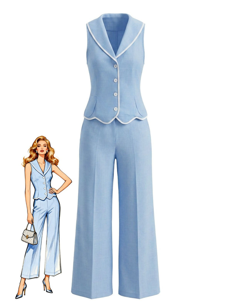 Caramel Colour 1950s V Neck Two Piece Set 4