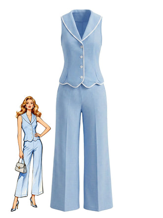 Caramel Colour 1950s V Neck Two Piece Set 4