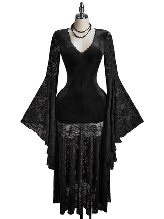 Black 1960s Lace V Neck Dress 3