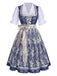 Dark Blue 1950s Floral V Neck Two Piece Set