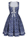 Dark Blue 1950s Floral V Neck Two Piece Set 3