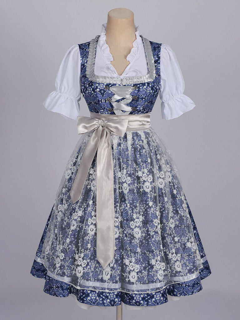 Dark Blue 1950s Floral V Neck Two Piece Set 4