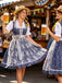 Dark Blue 1950s Floral V Neck Two Piece Set 6