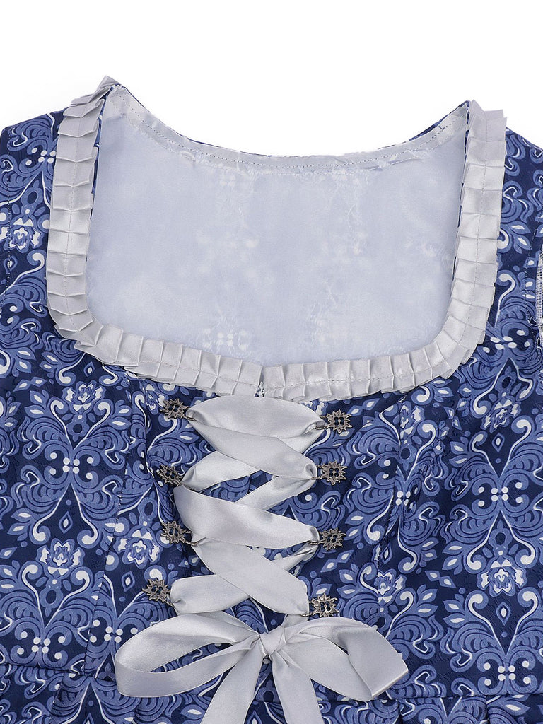 Dark Blue 1950s Floral V Neck Two Piece Set 9