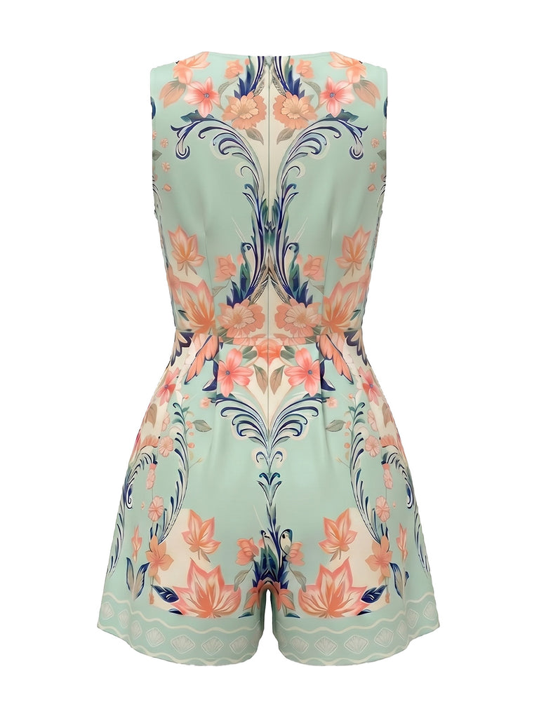 [Pre-Sale] Ice Green 1950s Floral V Neck Jumpsuit 3