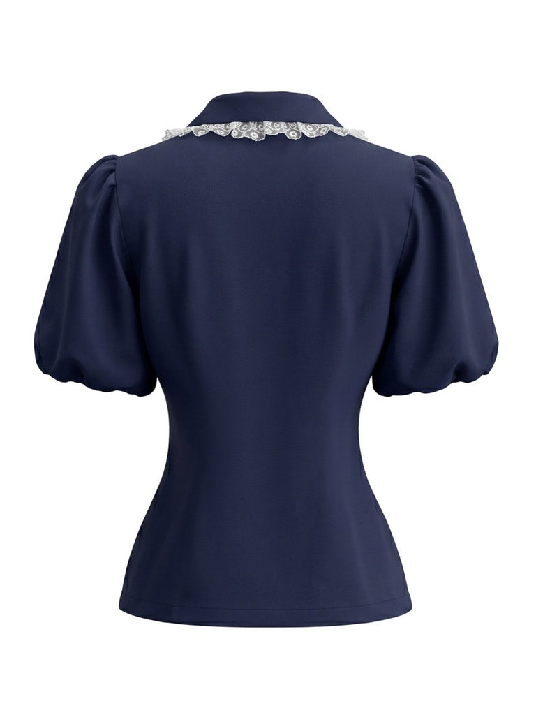 Navy Blue 1950s Lace Blouse 3