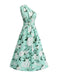 Ice Green 1950s Floral One-Shoulder Sleeveless Dress, vintage dress, retro fashion, rockabilly, pin-up fashion - perfect for women who love vintage and retro fashion