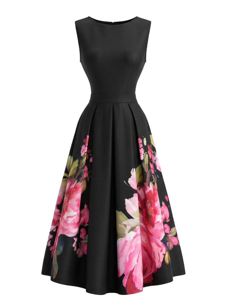 Black 1950s Floral Dress 2