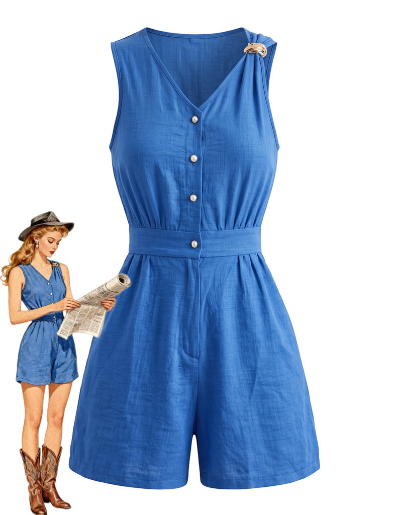 Lake Blue 1950s V Neck Jumpsuit