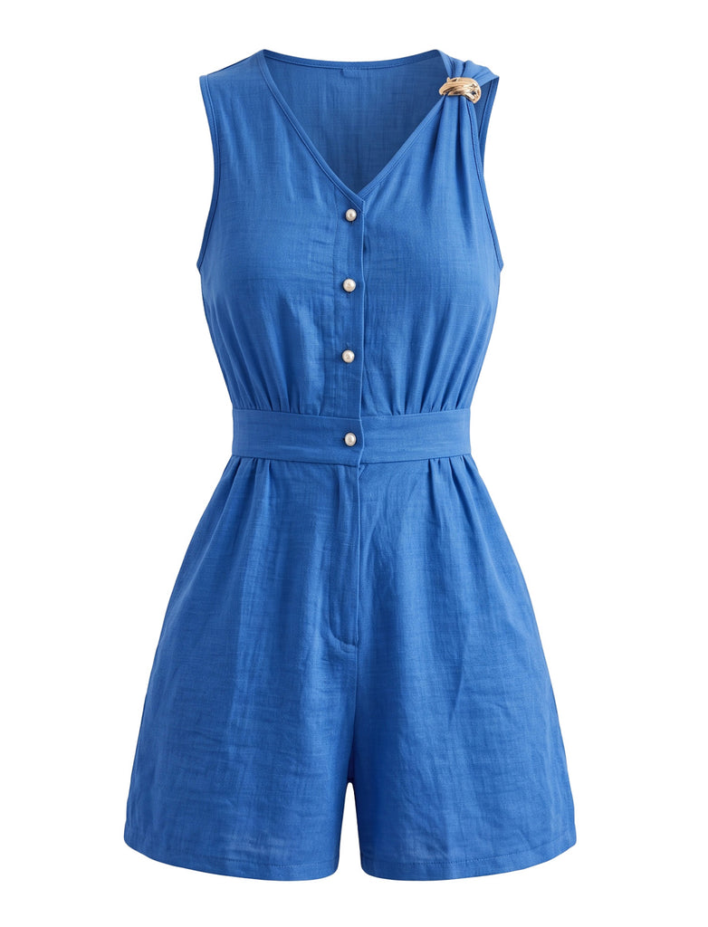 Lake Blue 1950s V Neck Jumpsuit 2