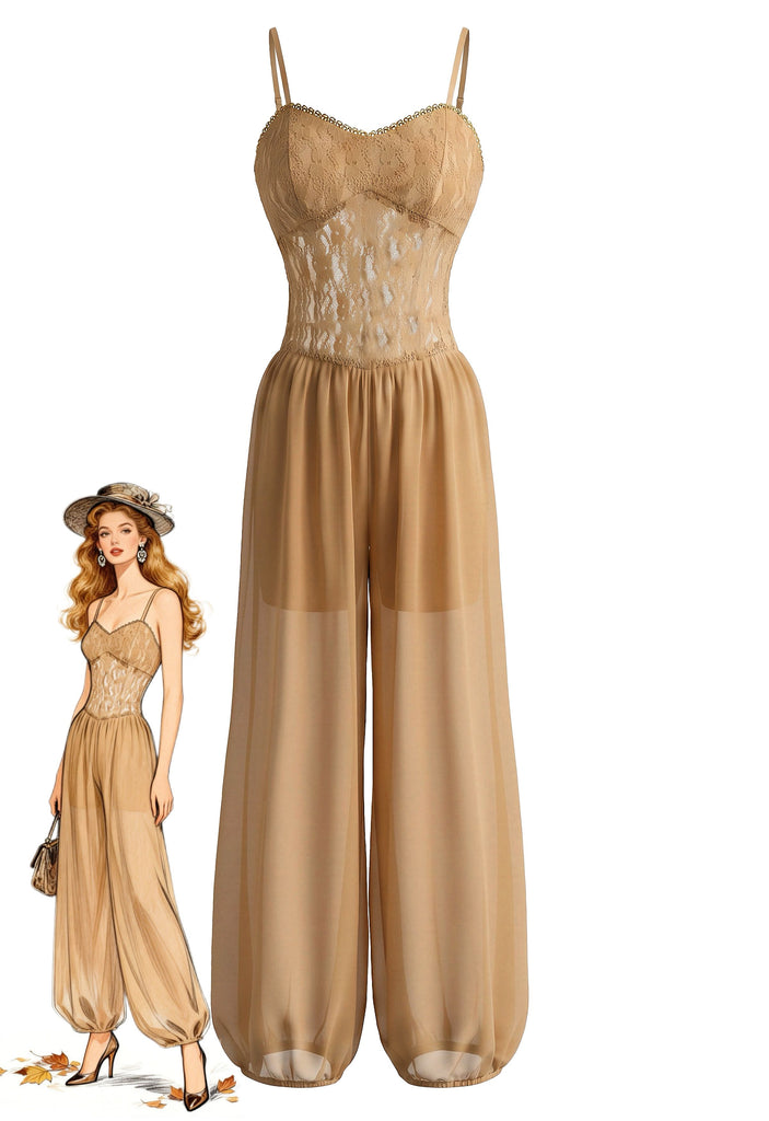1980s Lace Sheer Mesh Cami Jumpsuit