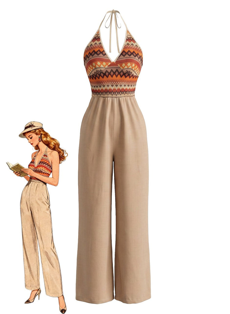 Khaki 1970s Halter Jumpsuit