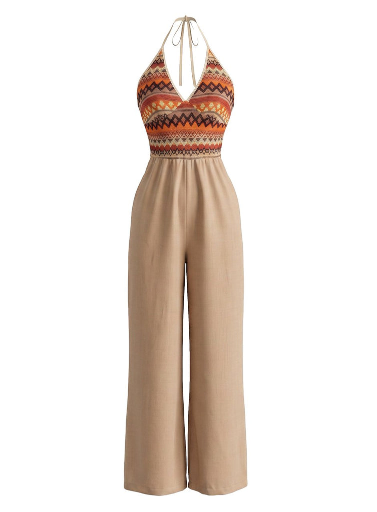 Khaki 1970s Halter Jumpsuit 2