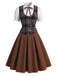 [Pre-Sale] 3PCS 1950s Puff Sleeve Blouse & Plaid Vest & Skirt Set