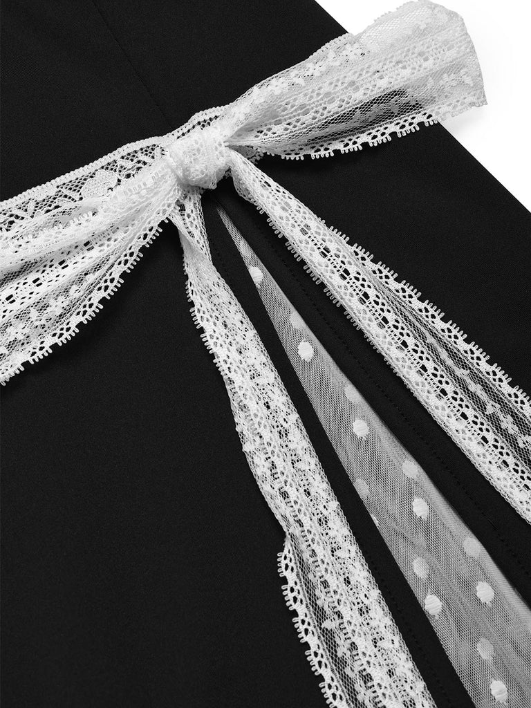 [Pre-Sale] Black White 1960s Lace Bow Dress 5