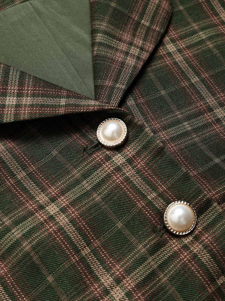 [Pre-Sale] 3PCS 1940s Bow Tie Blouse & Plaid Vest & A Line Skirt