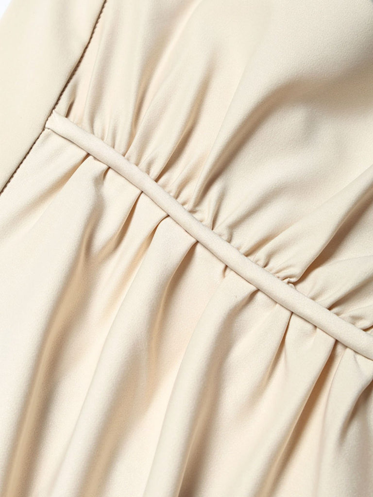 [Pre-Sale] 2PCS Beige 1970s Off‑Shoulder Lace Ruffle Top & Asymmetric Skirt