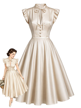 Beige 1950s V Neck Dress 1