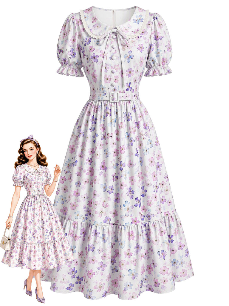 Purple Grey 1940s Dress 1