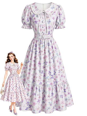 Purple Grey 1940s Dress 1
