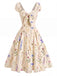 [Pre-Sale] Cream Color 1950s Floral Bow Dress