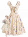 [Pre-Sale] Beige 1950s Sweetheart Neck Wildflower Bow Dress