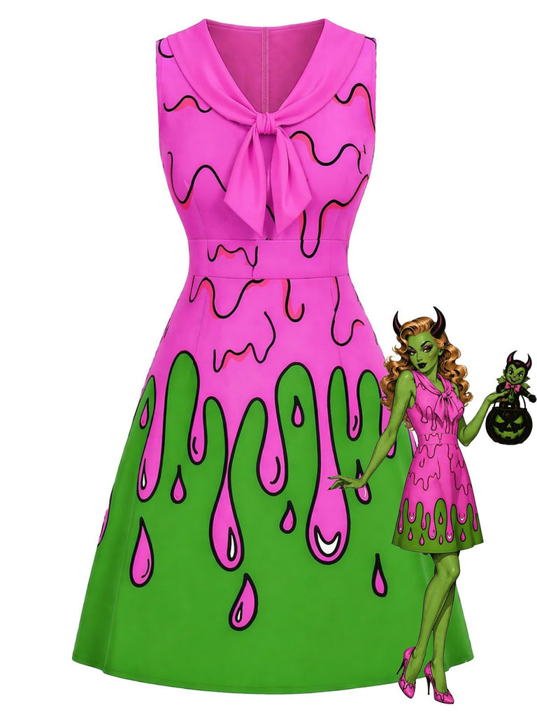 [Pre-Sale] 1960s Tie Neck Spooky Slime Drip Sleeveless Dress