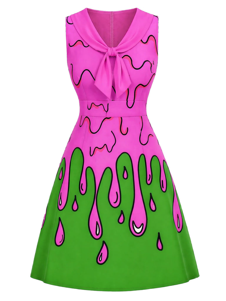 [Pre-Sale] 1960s Tie Neck Spooky Slime Drip Sleeveless Dress